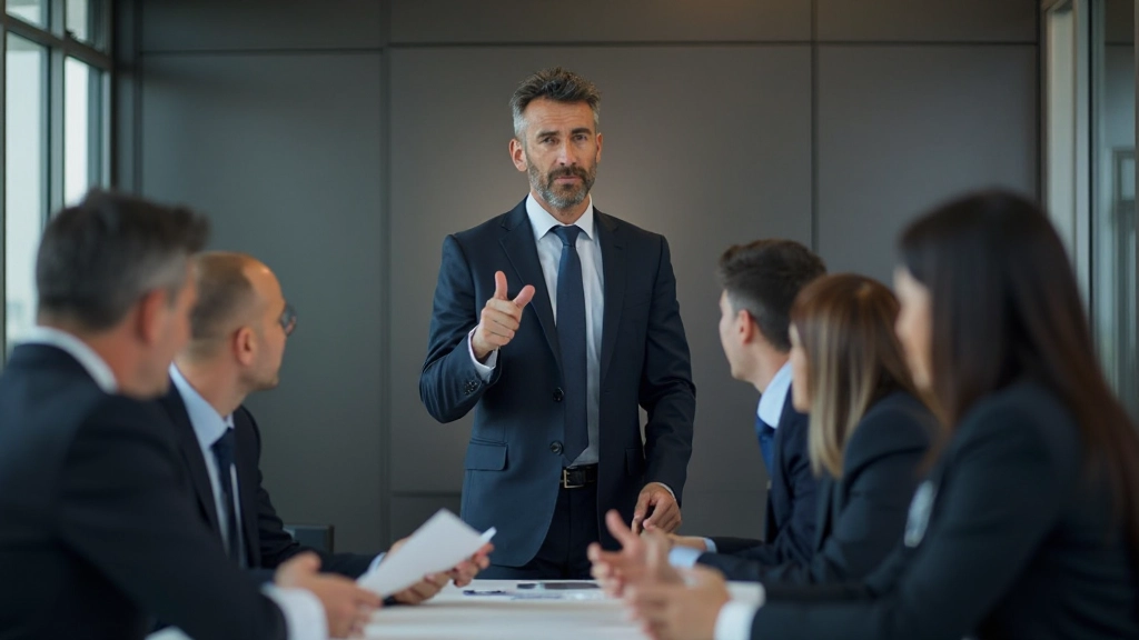 Руководитель проводит встречу с командой в конференц-зале